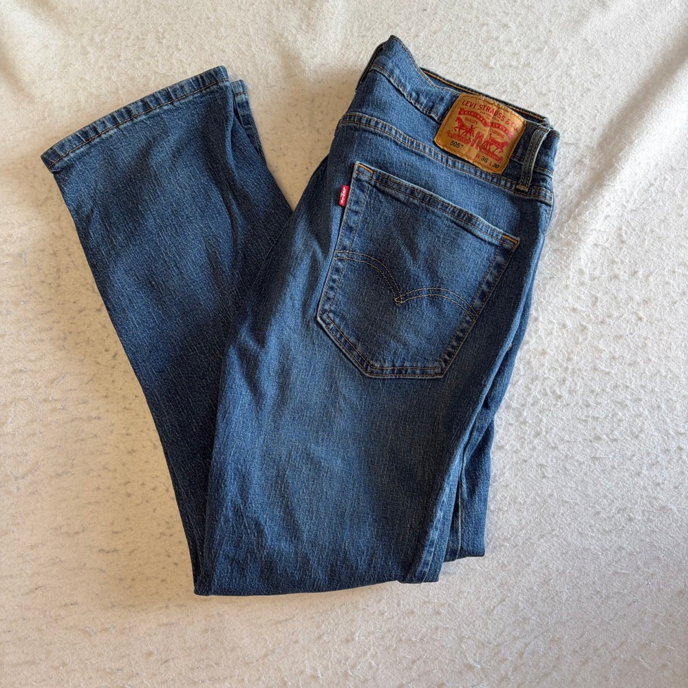 Levis 505 Regular Fit Jeans Mens 36x30 Blue Straight Leg Denim